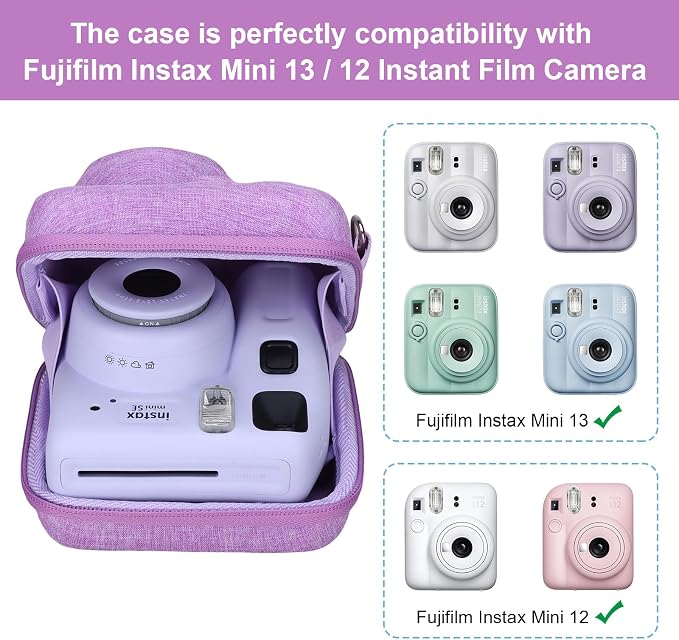 LTGEM Hard Case Compatible with Fujifilm Instax Mini 13, Purple | Fits Fujifilm Instax Mini 13/12/11/10/9, Hard Carrying Travel Camera Bag with Shoulder Strap - Image 3