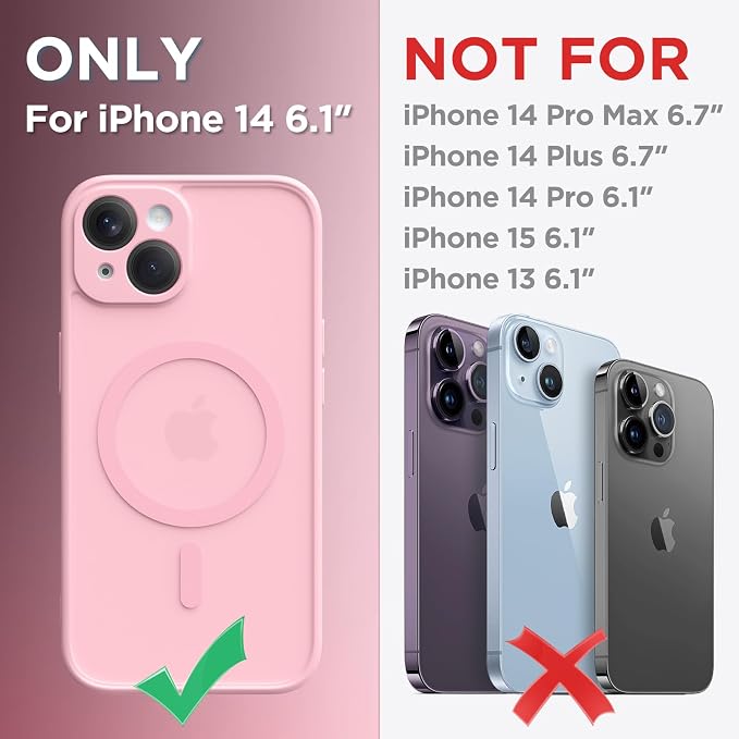 CAPRARO for iPhone 14 Case, Compatible with MagSafe | Upgraded [Full Camera Protection] Shockproof Protective Slim Translucent Matte Magnetic Phone Case 6.1'', Peach Pink - Image 2