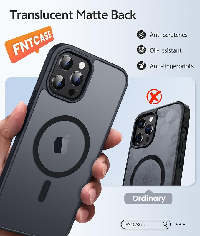 FNTCASE for iPhone 12 Pro Max Case, Fit for Magsafe, Translucent Matte Back | Strong Magnetic Charging, Shock Absorbent, 14FT Military Grade Drop-proof, Anti Slip, Black - Image 6