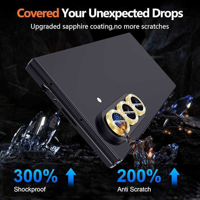 for Samsung Galaxy Z Fold 8 Ultra Camera Lens Protector, Individual Metal Ring Tempered Glass Lens Cover, [Strong Adsorption] Scratch Resistant Ultra-Thin HD Clear Lens Cover, 1 Set-Gold Diamond - Image 5