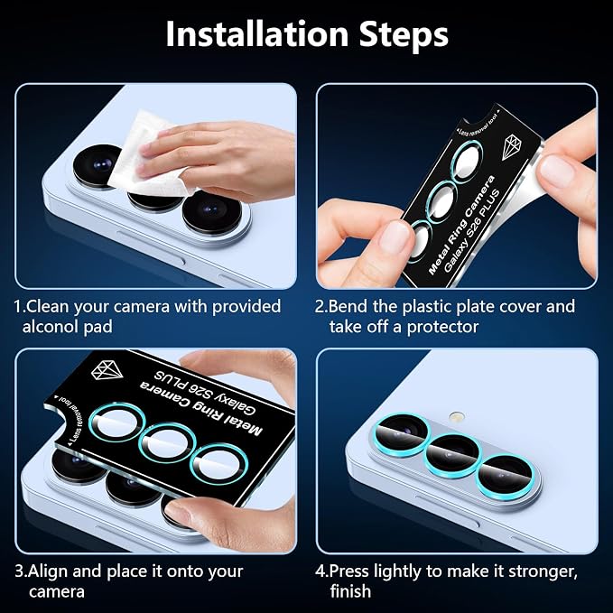 for Samsung Galaxy S26 Plus Camera Lens Protector, Individual Metal Ring Tempered Glass Lens Cover, [Strong Adsorption] Scratch Resistant Ultra-Thin HD Clear Lens Cover, 1 Set-Blue Shine - Image 6