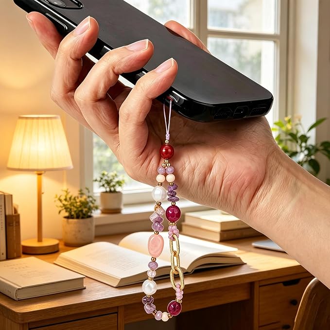BEEFLYING Beaded Phone Charm Wrist Strap for Case, Grey | Cell Phone Chain, for Women Bag Camera Keychains Card Wallets Accessories - Image 5