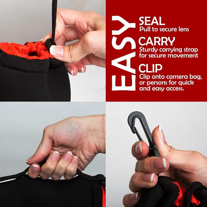 Small Neoprene Lens Bag Protective Water and Weather Resistant Shock Drop and Scratch Armor Pouch Sleeve Case with Plush Interior, Black - Image 2