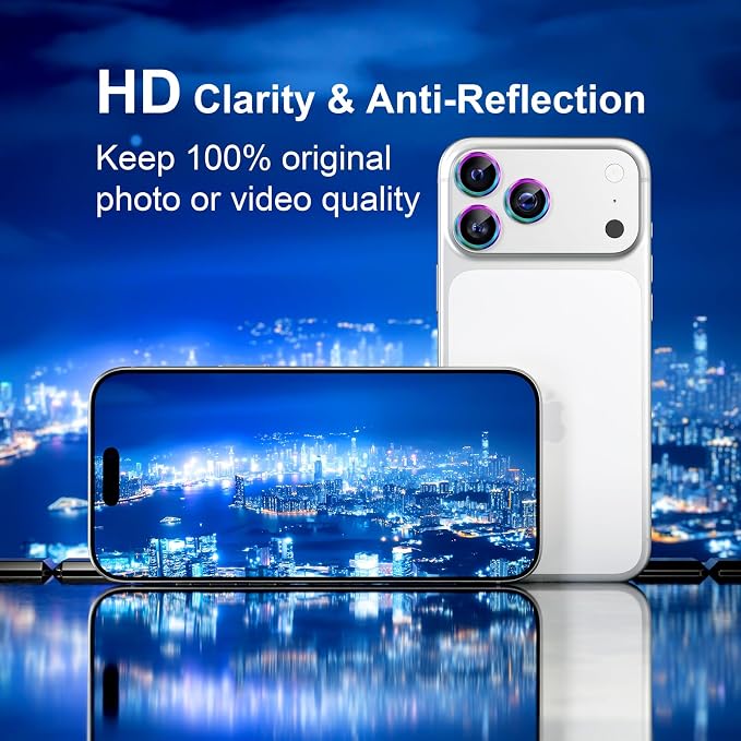 Misea Compatible for iPhone 17 Pro/iPhone 17 Pro Max Camera Lens Protector | 9H Tempered Glass Ultra HD Bling Camera Screen Protector Cover Metal Individual Ring Decoration Accessories, Colorful - Image 4