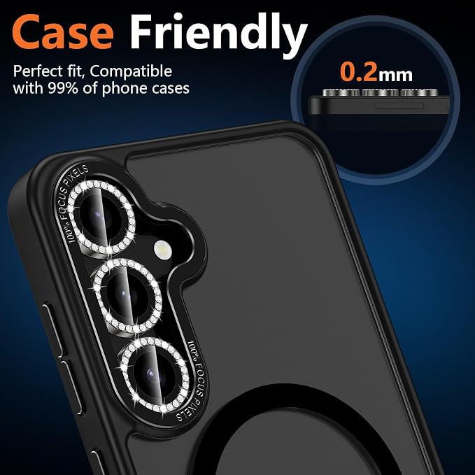 for Samsung Galaxy S24 Plus Camera Lens Protector, Individual Metal Ring Tempered Glass Lens Cover, [Strong Adsorption] Scratch Resistant Ultra-Thin HD Clear Lens Cover, 1 Set-Black Diamond - Image 8