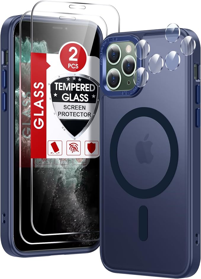 LeYi for iPhone-11-Pro-Max Cases Blue with Screen Protector X2 + Camera Cover X2[ MagSafe Compatible] Magnetic Military Grade Protective Phone Case for iPhone 11promax i Phone 11pro max, Matte Blue by LeYi