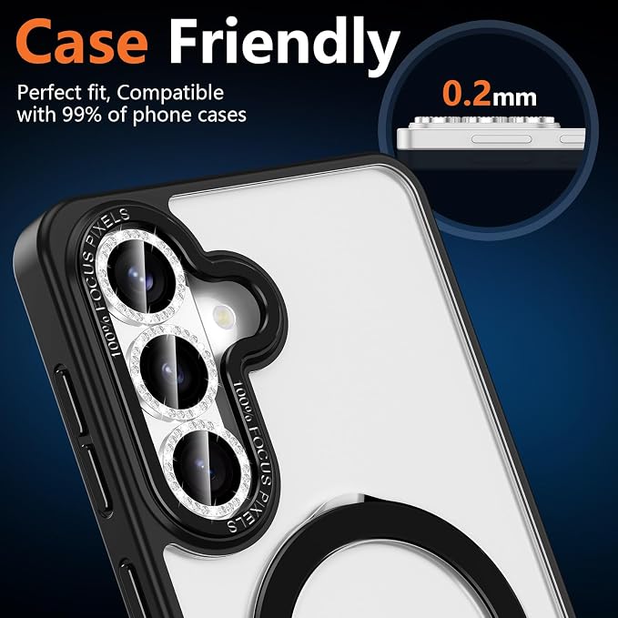 for Samsung Galaxy S26 Camera Lens Protector, Individual Metal Ring Tempered Glass Lens Cover, [Strong Adsorption] Scratch Resistant Ultra-Thin HD Clear Lens Cover, 1 Set-Slivery Diamond - Image 6