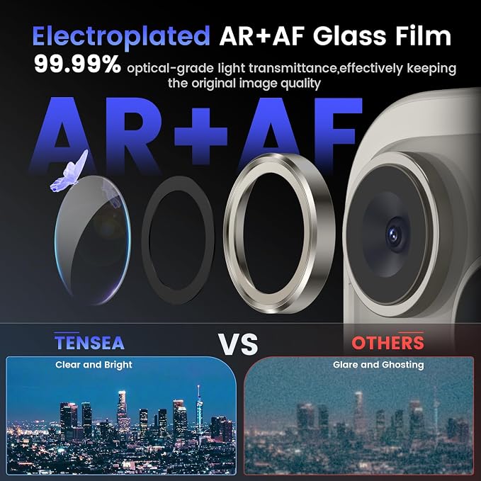 Tensea Camera Lens Protector for iPhone 15 Pro/Pro Max, 9H Tempered Glass, Metal Ring for 6.1/6.7 inch - Image 3