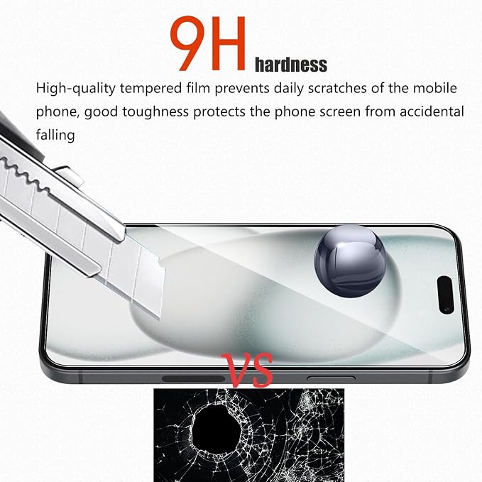 Front and Back Protector for iPhone 15 + Camera Lens Protector | (2+2+2) 9H Hardness, Easy to Install with Alignment Tool,Case Friendly - Image 4