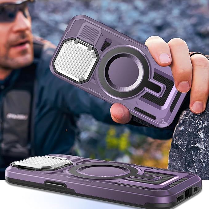 Camera Stand Case for iPhone 12/12 Pro, [Compatible with Mag Safe] [Lens Cover] 2024 Version Military Grade Protective Soft Case for iPhone 12/12 Pro 6.1 inch Men Women, Purple - Image 7
