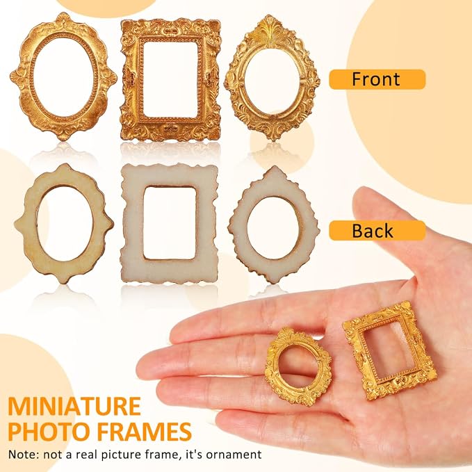 Balacoo 15 Pcs Miniature Photo Frames Mini House Picture Frame Accessories | Resin Antique Baroque Dollhouse Decor, Miniature Picture Frames for Dollhouse DIY Crafts, Jewelry Display, Phone Case 3 Style - Image 7