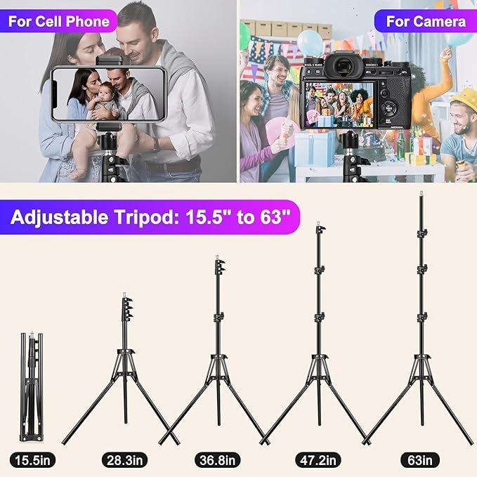 12.3" Ring Light with 74" Tripod Stand/Phone &iPad Holder-53 RGB Mode Light | Wireless Remote Circle Halo Light for iPhone, 12 Dimming Levels LED Ringlight with Stand for Makeup/Live Stream/Photo/TikTok - Image 5