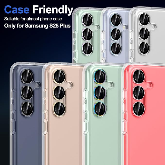for Samsung Galaxy S25 Plus Camera Lens Protector, Individual Metal Ring Tempered Glass Lens Cover, [Strong Adsorption] Scratch Resistant Ultra-Thin HD Clear Lens Cover, 1 Set-Black Ring - Image 7