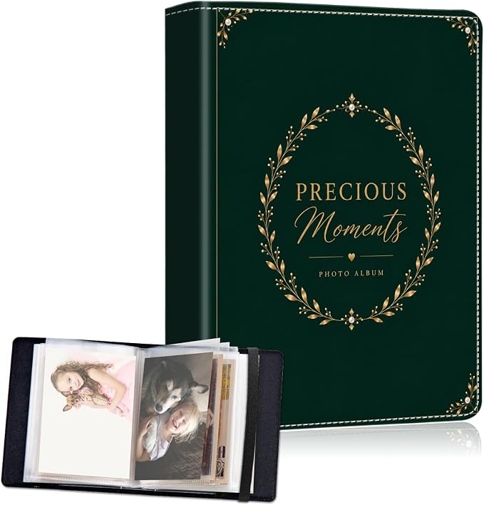 DEGDFSGR 4x6 Small Photo Album, 60 Pockets Holds 120 Photos | Slip-in pockets, black elastic band, portable for family, wedding, baby, travel photos, Vintage Frame Gold Laurel Wreath by Unknown
