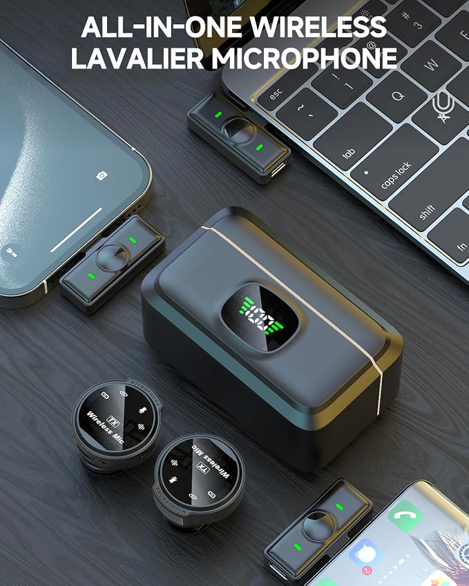 2 Pack Wireless Lavalier Microphone for iPhone 15, Android, USB C, ipad with Adapter Included, Noise Cancellation Mini Lapel Mic for YouTube, Recording, Vlog, Facebook Live Streaming (Cream) - Image 9