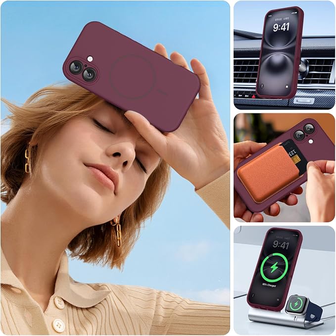 Miracase Silicone & Magnetic for iPhone 16 Case, Wine Red | Compatible with MagSafe, Anti-Scratch Microfiber Lining, Liquid Silicone Case Shockproof Drop Protection Phone Case for 16 - Image 6