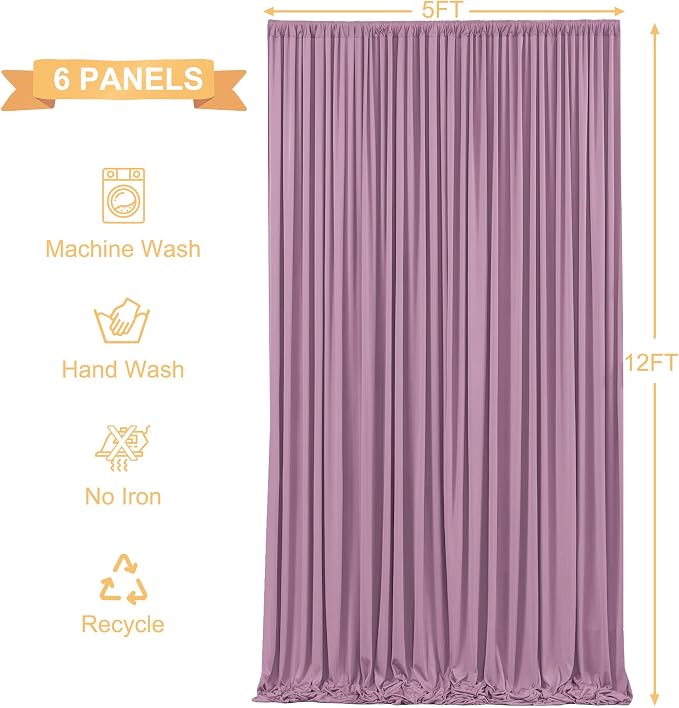 6 Panels Dusty Pink Backdrop Curtains for Wedding Party Wrinkle Free Backdrops Curtain Drapes Fabric Decorations Photo Back Drop Cloth for Baby Shower Photography Stage Reception 30ft(W) x 12ft(H) - Image 5