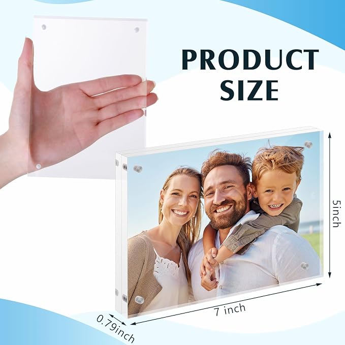 Kigley 6 Pcs 5 x 7 Inch Acrylic Picture Frames, Clear Acrylic Photo Business Card Frame Desktop Display Double Sided Wallet Size Frame Freestanding Frames for Film Photos Cards Stamp - Image 2