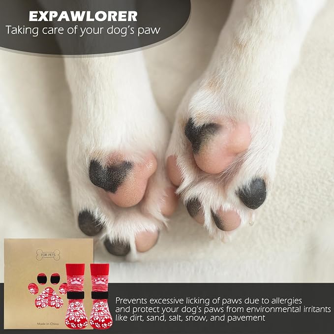 EXPAWLORER Anti Slip Dog Socks, Red, Medium, 4 Count, Fabric, Elastic Band, Dog, Paw Protection, Indoor & Outdoor - Image 3