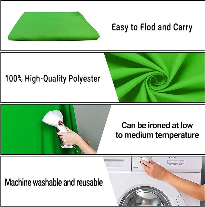 Green Screen Backdrop for Photoshoot, Fabric 10x10ft | Polyester Studio Photo Backgrounds, Non Reflective, Easy to Hang, for Portrait Photography, Live Streaming, Video Creation - Image 7