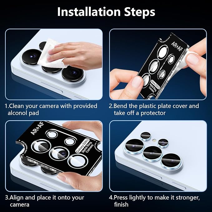 for Samsung Galaxy S26 Ultra Camera Lens Protector, Individual Metal Ring Tempered Glass Lens Cover, [Strong Adsorption] Scratch Resistant Ultra-Thin HD Clear Lens Cover, 1 Set-Blue Ring - Image 7