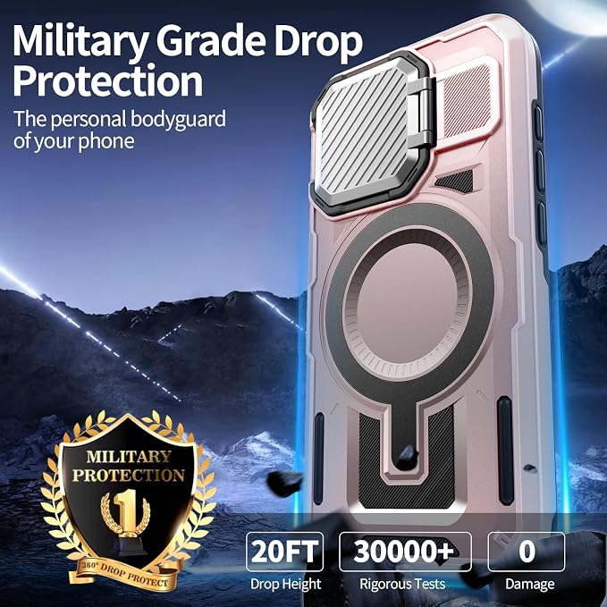 Camera Stand Case for iPhone 13 Pro Max, [Compatible with Mag Safe] [Lens Cover] 2024 Version Military Grade Protective Soft Case for iPhone 13 Pro Max 6.7 inch Men Women, Pink - Image 4