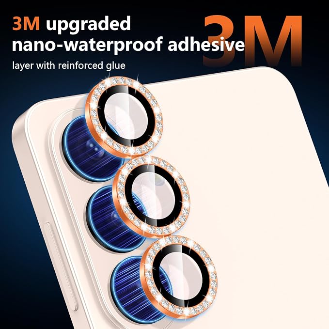 for Samsung Galaxy S26 Camera Lens Protector, Individual Metal Ring Tempered Glass Lens Cover, [Strong Adsorption] Scratch Resistant Ultra-Thin HD Clear Lens Cover, 1 Set-Orange Diamond - Image 4