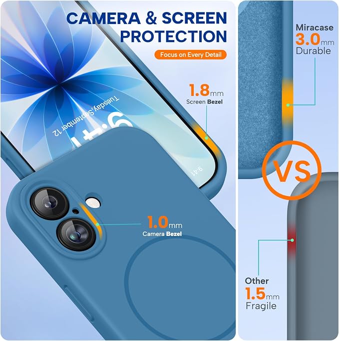 Miracase Silicone & Magnetic for iPhone 17 Case, Capri Blue | Compatible with MagSafe, Silicone Camera Control Cover, Soft Microfiber Lining, Shockproof Drop Protection Phone Case for 17 - Image 4