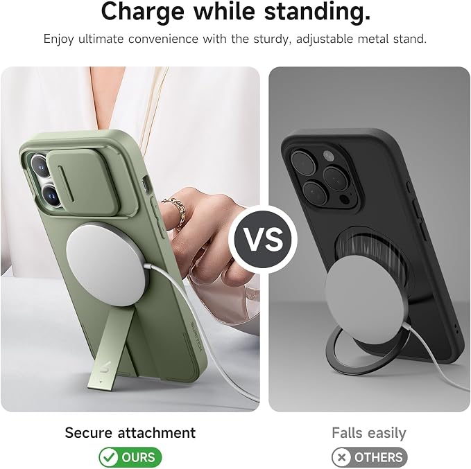 SURITCH for iPhone 14 Pro Max Case with Magnetic Camera Slide Cover and Adjustable Kickstand, Compatible with MagSafe, Shockproof Bumper Case Slim Protective Cover 6.7 Inch, Green - Image 5