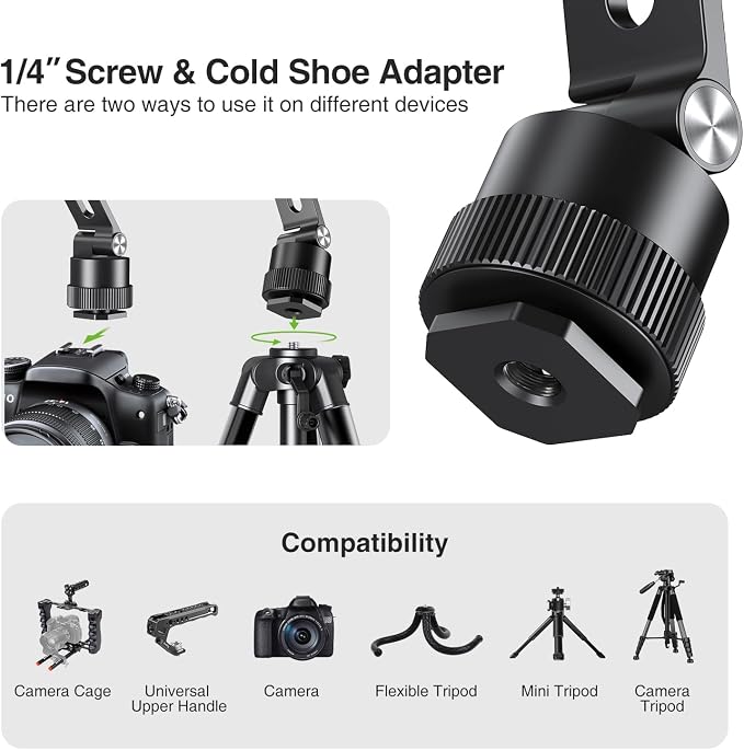 elitehood Magnetic Camera Phone Mount, Magsafe iPhone Tripod Mount | 360° Rotatable Cold Shoe Base, iPhone Tripod Adapter 1/4” Screw & Hot Shoe, 180° Tilt Cell Phone Holder for Tripod Attachment - Image 5