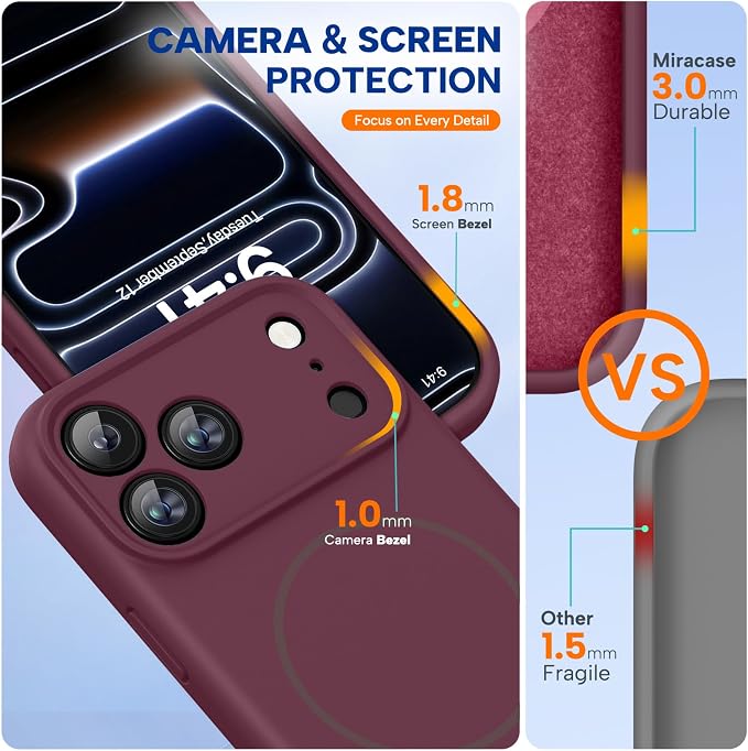 Miracase Silicone & Magnetic for iPhone 17 Pro Max Case, Wine Red | Compatible with MagSafe, Camera Control Cover, Premium Silicone Cover Shockproof Drop Protection Phone Case for 17 Pro Max - Image 3