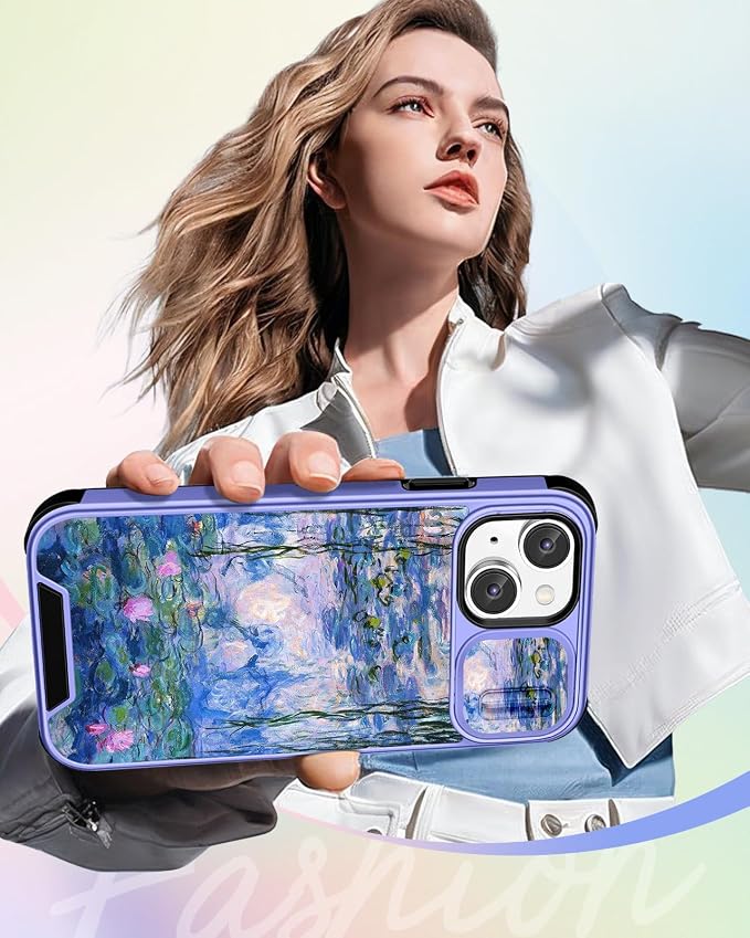 Buleens for iPhone 14 Plus Case 6.7 Inch - with Ring Stand & Camera Cover Cute Designed for Women Girls Girly Pretty Blue Water Lily for iPhone 14 Plus Phone Case Compatible with Magsafe - Image 6