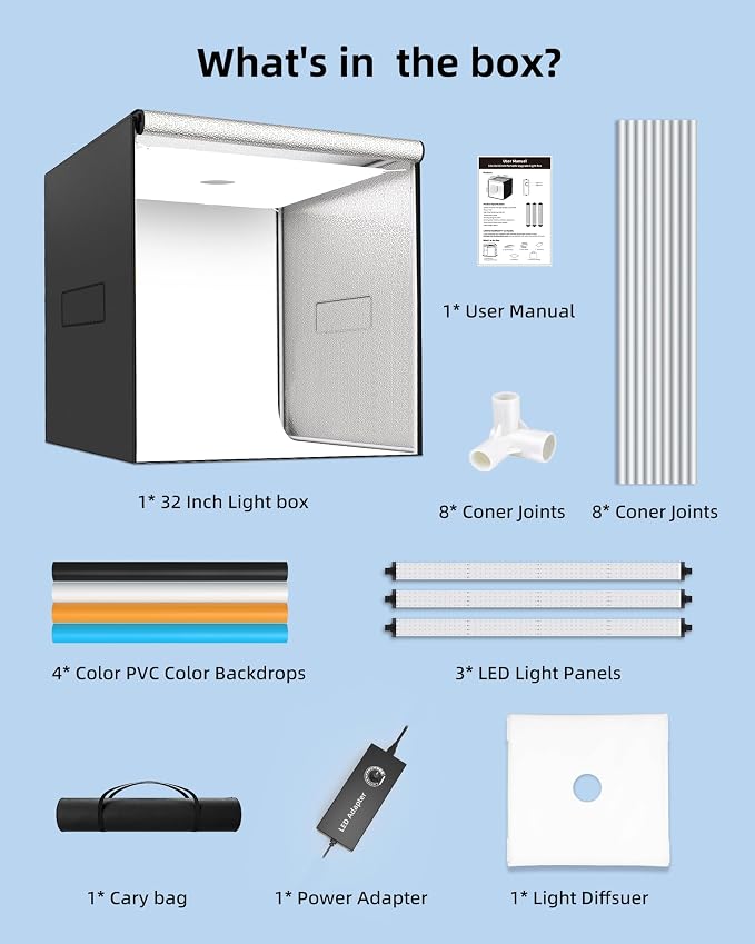 Glendan 32"x32" Light Box Photography, Large Photo Light Box | 3 Light Panels, 792 LED Beads, CRI >95, Professional Photo Booth Shooting Tent Kit with 4 Color Backdrops for Product - Image 8