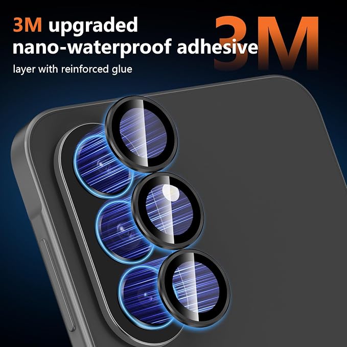 for Samsung Galaxy A37/A57 Camera Lens Protector, Individual Metal Ring Tempered Glass Lens Cover, [Strong Adsorption] Scratch Resistant Ultra-Thin HD Clear Lens Cover, 1 Set-Black Ring - Image 4