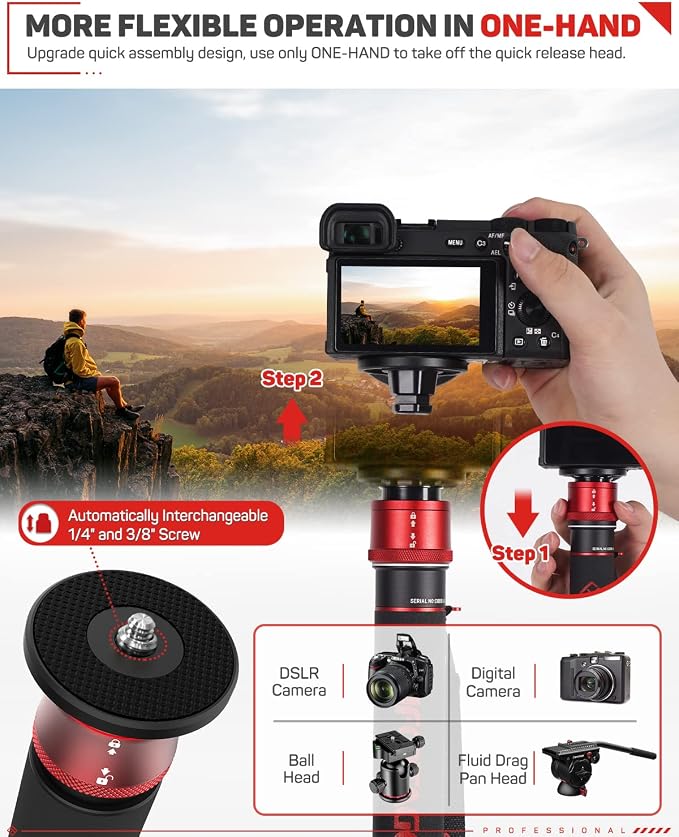 IFOOTAGE Cobra 3 A180T Camera Monopod with Feet 71" | Aluminum Monopod Camera Stand Compatible with Sony Canon Nikon DSLR Cameras, Stable Feet Design, Payload 17.64lbs/8KG - Image 4