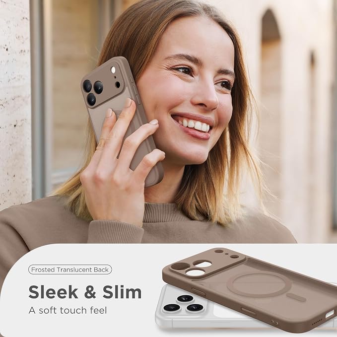 CAPRARO for iPhone 17 Pro Case, Compatible with MagSafe | Upgraded [Full Camera Protection] Protective Translucent Matte Women Girl Magnetic Phone Case Cover, Withered Brown - Image 8