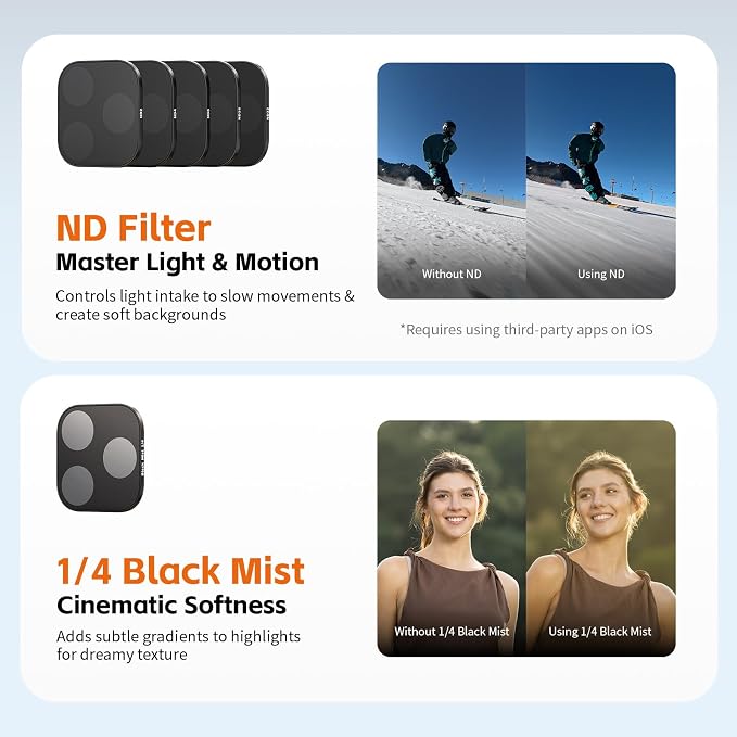 SmallRig Square ND & Black Mist Filter Kit for iPhone 17 Pro Max, Magnetic Lens Filters with Base Mount, Black Mist Diffusion 1/4 Filter/ND2/ND4/ ND8/ND16/ND32, 6 Pack, Orange- 6075 - Image 3