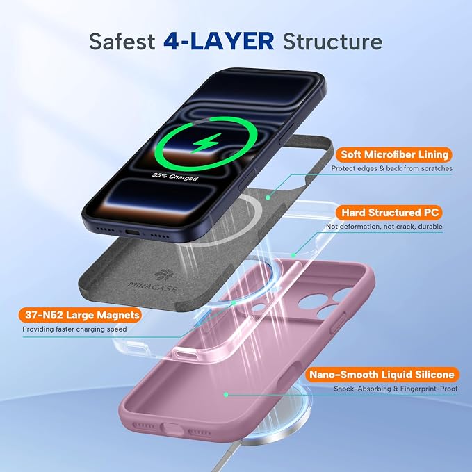 Miracase Magnetic for iPhone 17 Pro Case, Silicone, Blackcurrant | Compatible with MagSafe, Soft Microfiber Lining,Shockproof Drop Protection Phone Case for 17 Pro - Image 4