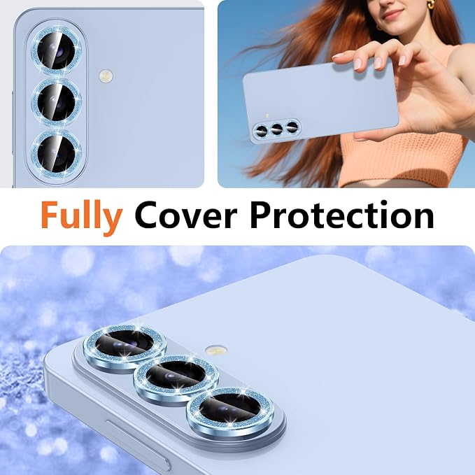 for Samsung Galaxy S26 Plus Camera Lens Protector, Individual Metal Ring Tempered Glass Lens Cover, [Strong Adsorption] Scratch Resistant Ultra-Thin HD Clear Lens Cover, 1 Set-Blue Sparkly - Image 8