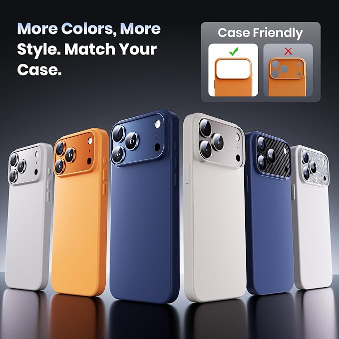 Hoerrye for iPhone 17 Pro Camera Lens Protector - Bling Diamond | Military Grade Protection, Keep Lens Original Design, 9H Tempered Glass Camera Cover Screen Protector - Image 8