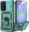 Taisairu for Samsung Galaxy A37 Case/A36 Case with Screen Protector & Slide Camera Lens Cover, Built-in Ring Stand Shockproof Protective Case for Samsung A37 5G Case/Samsung A36 5G Case (Green) by Taisairu