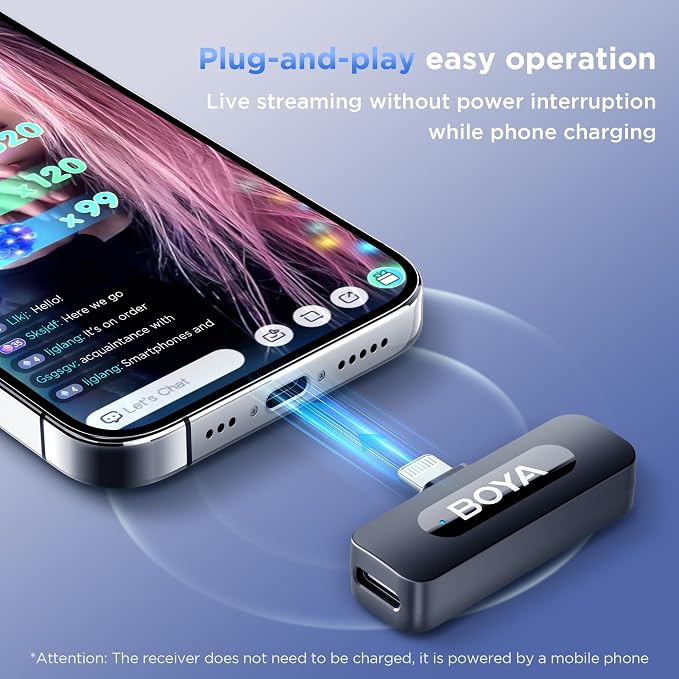 BOYA BY-V3 Combo Wireless Microphone for iPhone Android Smartphone,100M Los Range,36H Duration,Noise Cancellation,Plug&Play Lavalier Lapel Mics for Vlogging Interview 2-in-1 Charging Case(2TX+2RX) - Image 6
