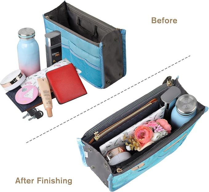 Vercord Purse Organizer Insert for Handbags Bag Organizers Inside Tote Pocketbook Women Nurse Nylon 13 Pockets Blue Medium - Image 4