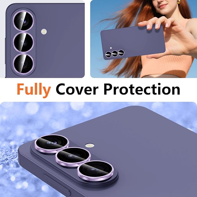 for Samsung Galaxy S26 Camera Lens Protector, Individual Metal Ring Tempered Glass Lens Cover, [Strong Adsorption] Scratch Resistant Ultra-Thin HD Clear Lens Cover, 1 Set-Purple Ring - Image 8