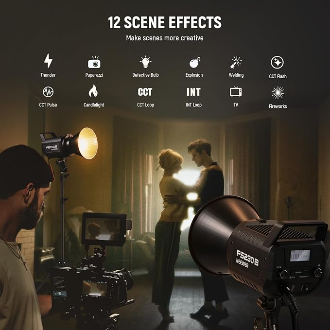 NEEWER FS230B LED Studio Video Light, 230W Bi Colour COB Continuous Lighting with 2.4G/APP Control, 110000Lux/m, 2700K-6500K, CRI 97+, Bowens Mount, Cleaning Cloth for Photography Video Recording - Image 6