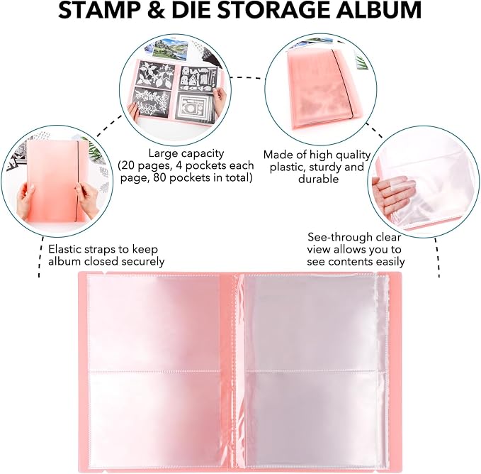 2 Pack Large Sticker Photo Storage Album, Stamp & Cutting Dies Storage Book Organizer Folder for Cards Storage DIY Scrapbooking Card Making Supplies 20 Pages 80 Pockets/Pack (Blue + Orange) - Image 5