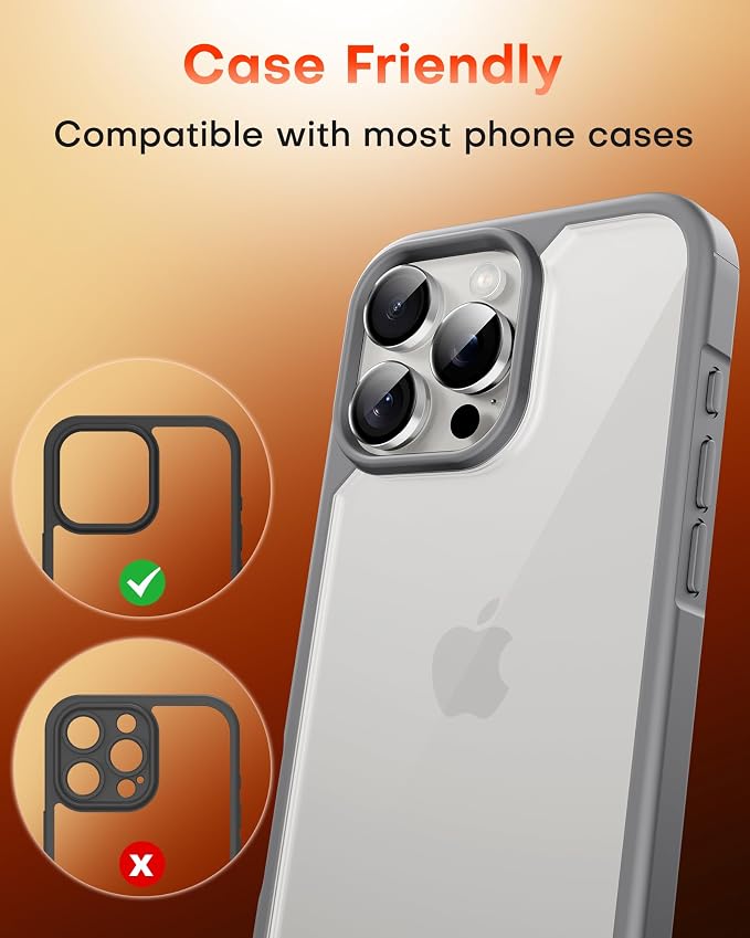 TOCOL for iPhone 15 Pro Max Camera Lens Protector/iPhone 15 Pro Camera Lens Protector Tempered Glass HD Individual Scratch Resistant Cover Accessories Case Friendly 2 Pack（Silvery） - Image 7