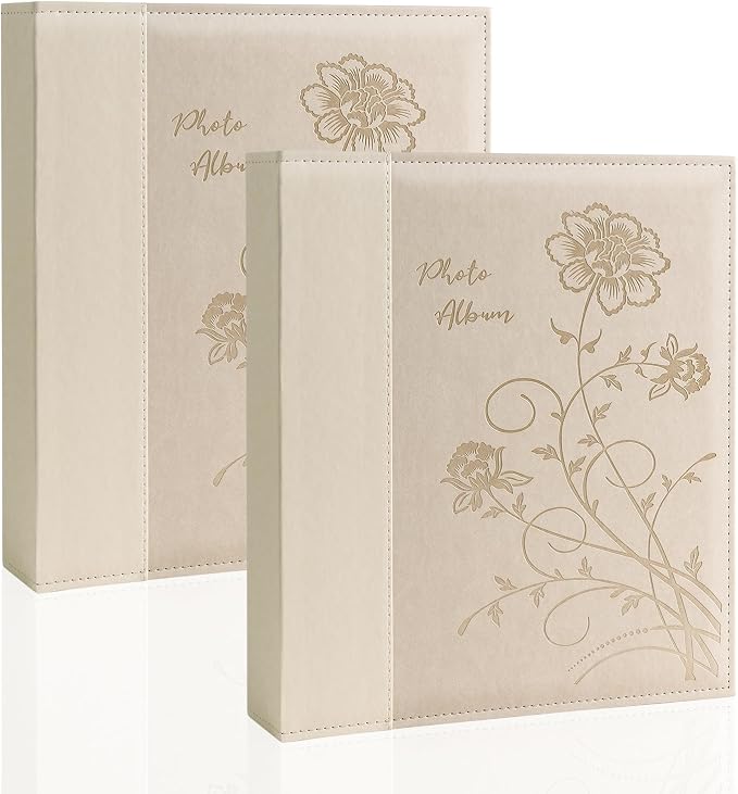 Artmag Photo Album 5x7 2 Packs Clear Pages Pockets Leather Cover Slip Slide in Photo Album Book Each Holds 100 Vertical 5x7 Photos Picture Book for Wedding Family (Beige) by Artmag