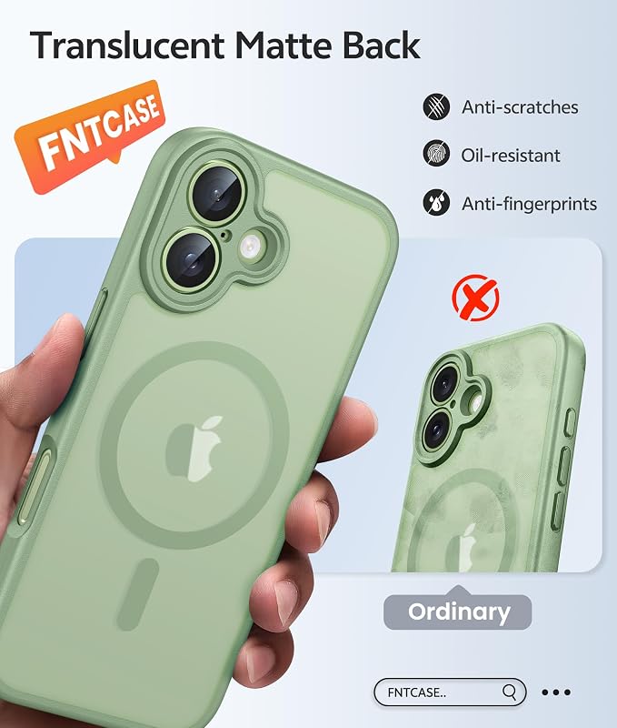FNTCASE for iPhone 17 Case, Compatible with Magsafe, Glass Screen Protector | Full Camera Protection, Translucent Matte, 14FT Military Grade Drop Proof, Shockproof Protective Phone Cover, Light Moss - Image 6