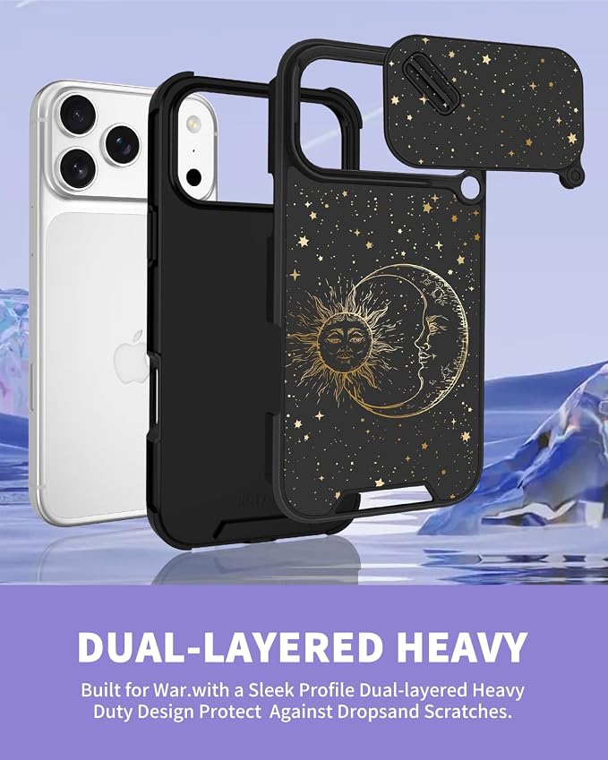 for iPhone 17 Pro Case - Women Cute Phone Cover Girly Pretty Fancy Unique Aesthetic Design Slide Camera Cover Protective Case for Apple for iPhone 17 Pro, Sun and Moon - Image 5